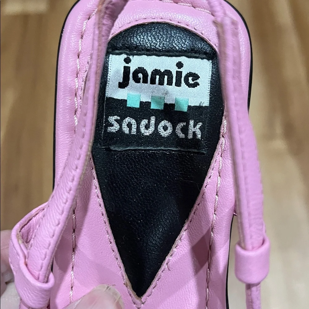jamie sadock Pink Slingback Sandals with Black Beaded Medallions